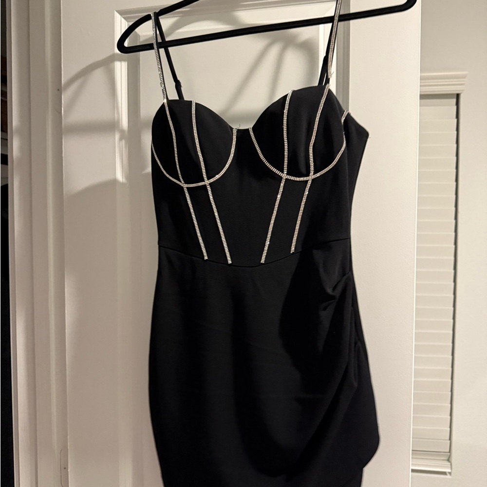 Elegant Black Dress with White Accents